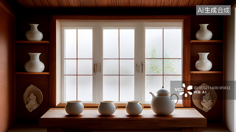 【AI数字艺术】茶室中式白瓷杯禅意传统文化图片素材