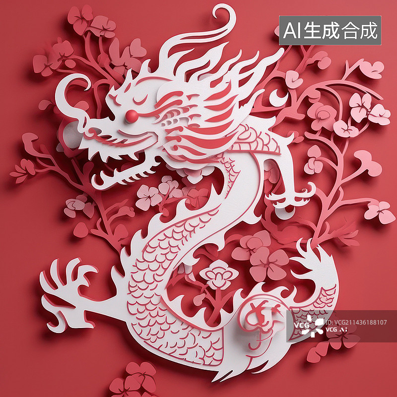 【AI数字艺术】中国传统十二生肖剪纸-龙图片素材