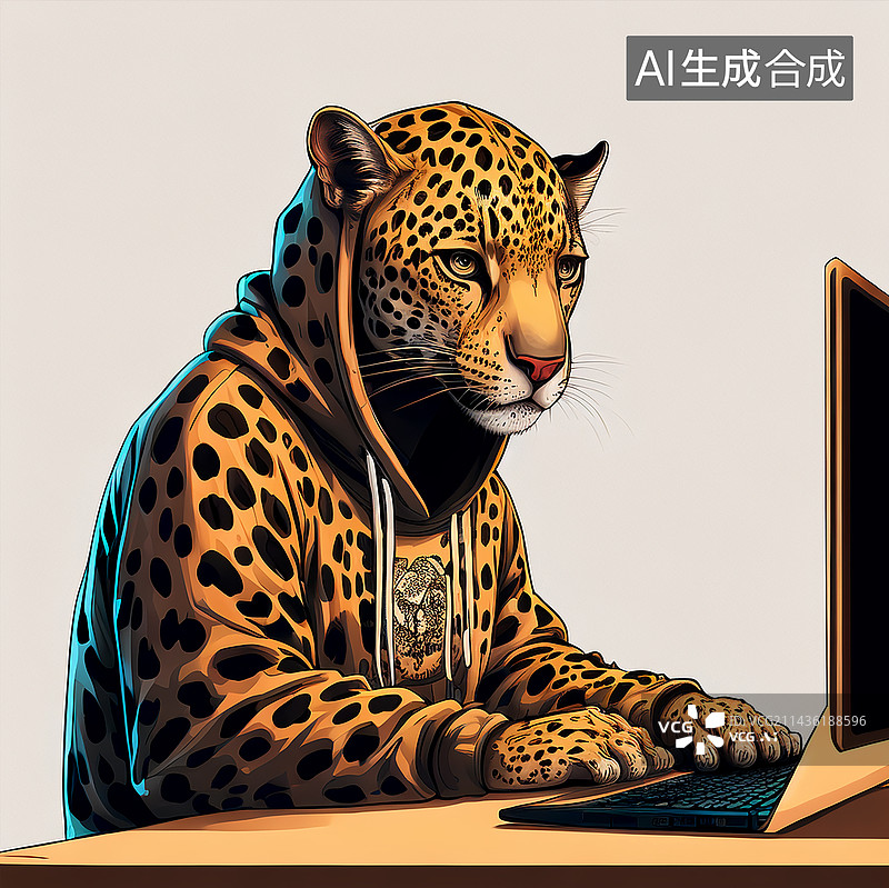 【AI数字艺术】野生动物在电脑前办公职场生存法则图片素材