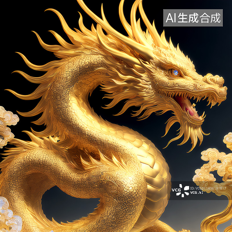 【AI数字艺术】金龙威武金光闪耀祥云环绕龙年吉祥图片素材