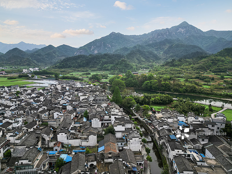 无人机航拍安徽宣城绩溪龙川景区风光图片素材