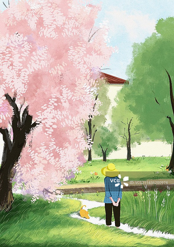 把外婆的故事记录在春日画中图片素材