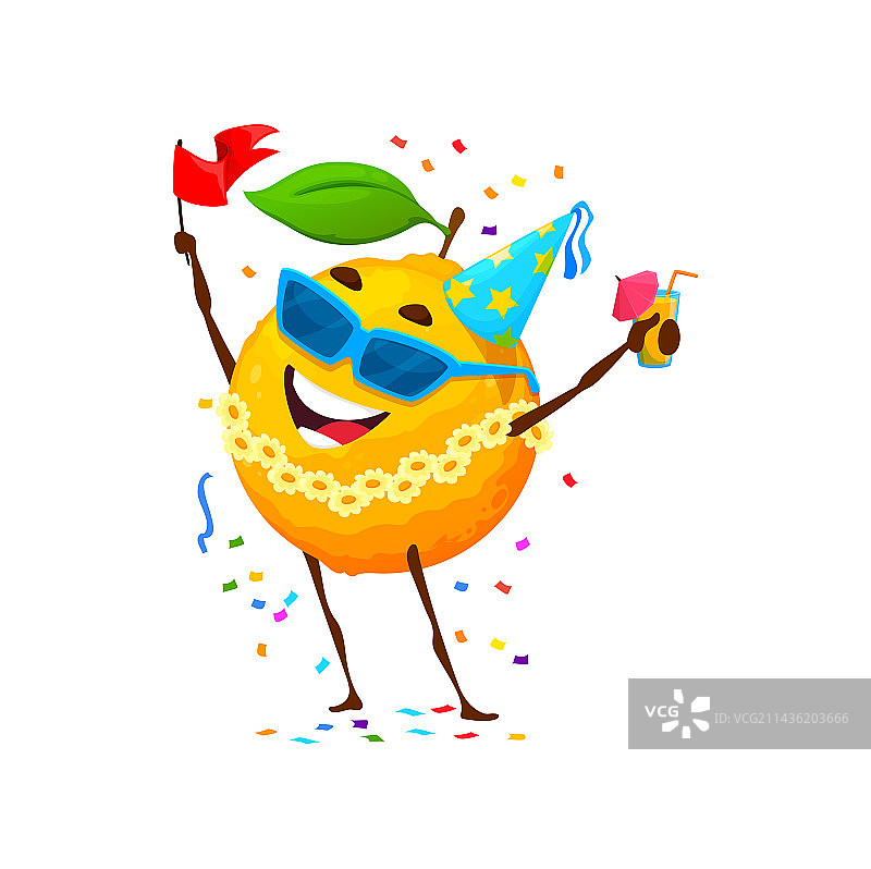 生日派对上的卡通快乐橙子形象图片素材