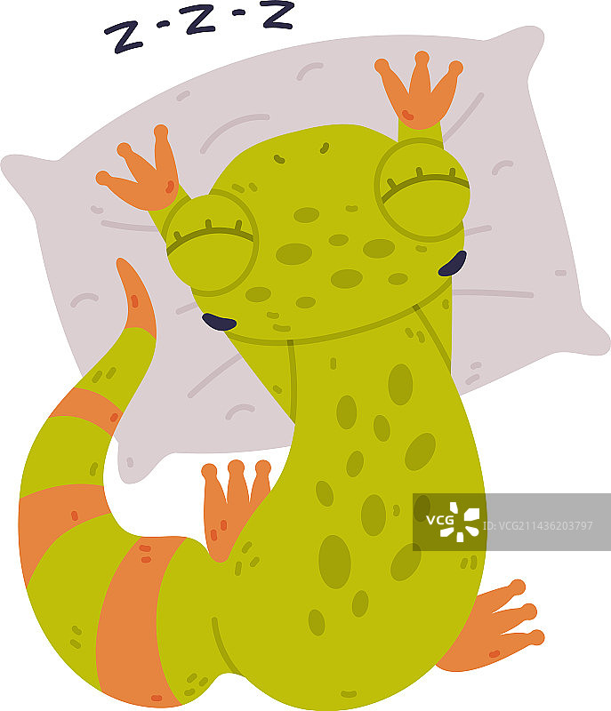 躺在枕头上的有趣绿色壁虎⻆⾊图片素材