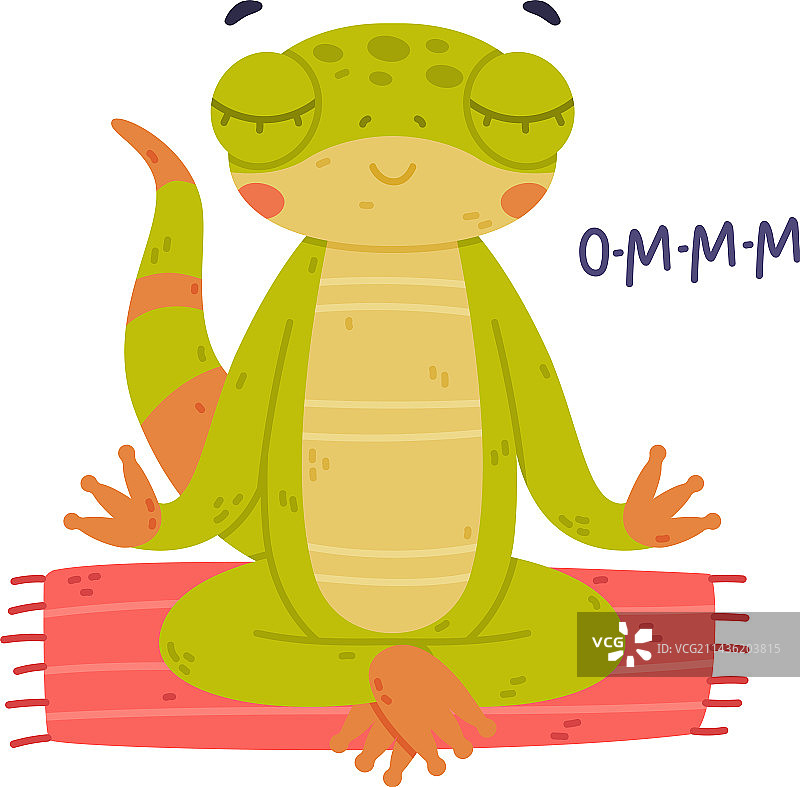 有趣的绿色壁虎角色做瑜伽图片素材
