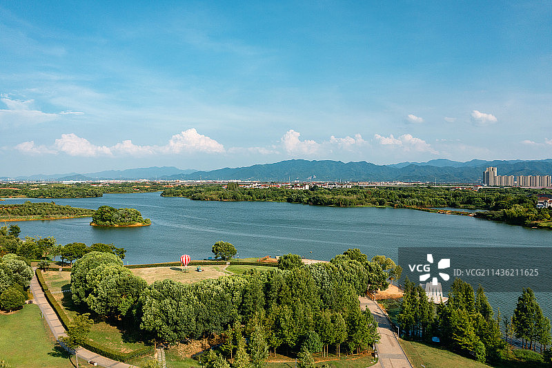 浙江省金华市金义新区金满湖公园航拍图片素材