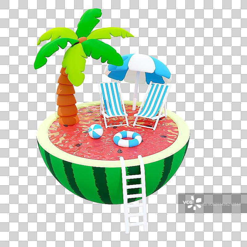C4D夏日西瓜海边微景观图片素材
