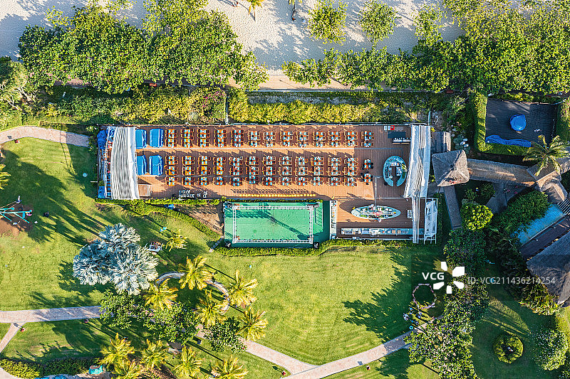 酒店度假区户外露天餐厅航拍图片素材