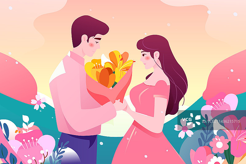 情人节浪漫情侣比心庆祝520爱情矢量插画图片素材