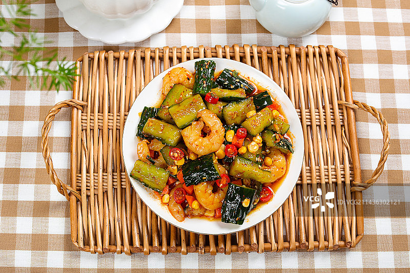 美味特色菜凉拌黄瓜虾仁图片素材