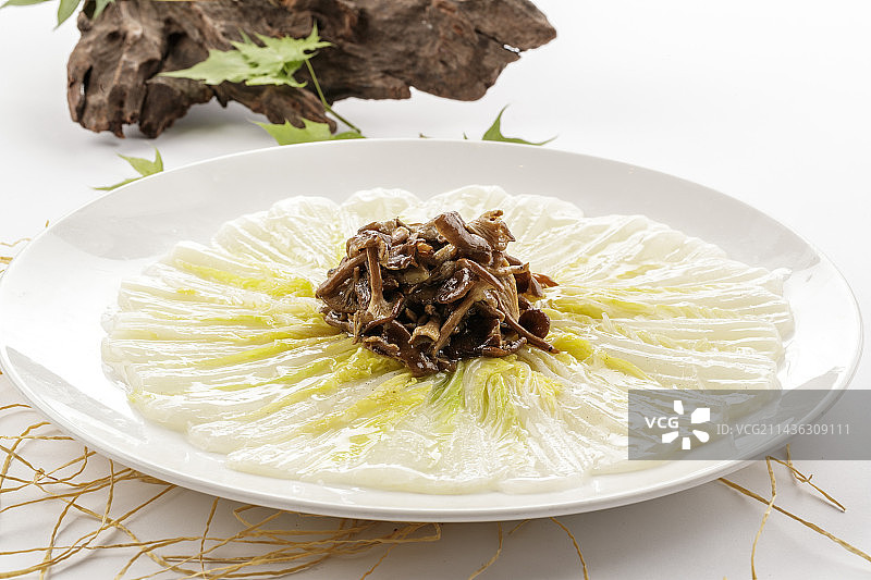 松菇白玉娃娃菜摆放在白色背景上图片素材