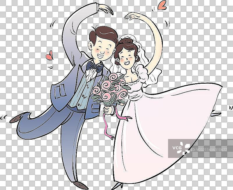 婚礼上一对幸福开心的夫妻比心姿势元素图片素材