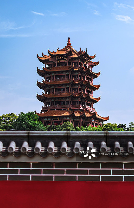 红墙和黄鹤楼图片素材