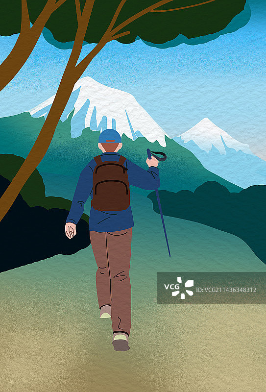 户外野外爬山登山锻炼健身身体健身减肥探险冒险体验生活方式行走背影插画图片素材