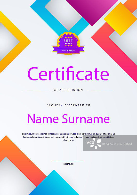 具有彩色元素的现代抽象证书图片素材