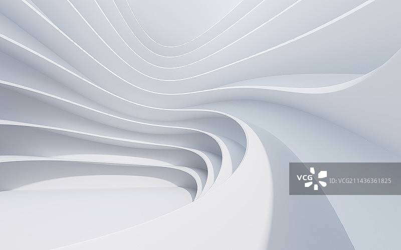 白色曲面线条空间3D渲染图片素材