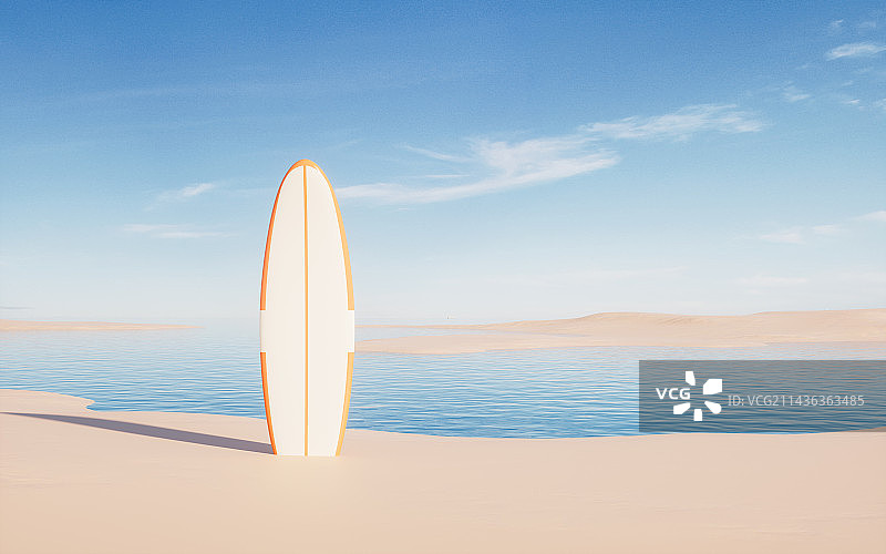 沙滩上的橙色冲浪板3D渲染图片素材