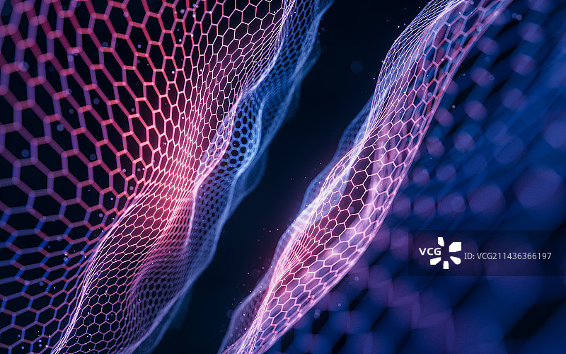 六边形科技网格背景3D渲染图片素材