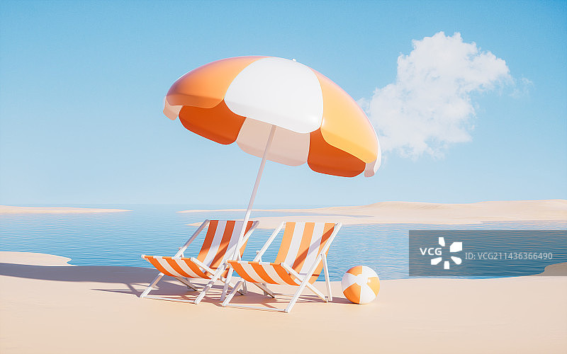 海边休闲度假题材3D渲染图片素材