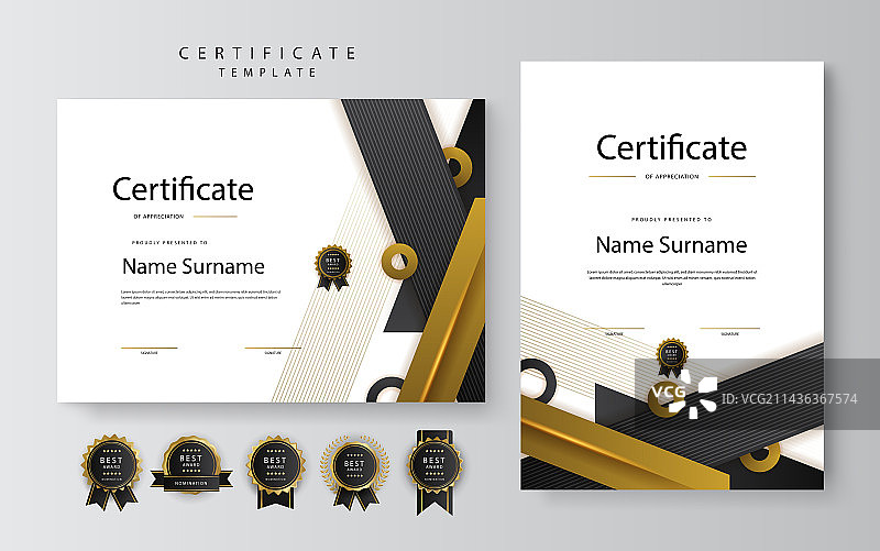 黑色和金色成就证书图片素材