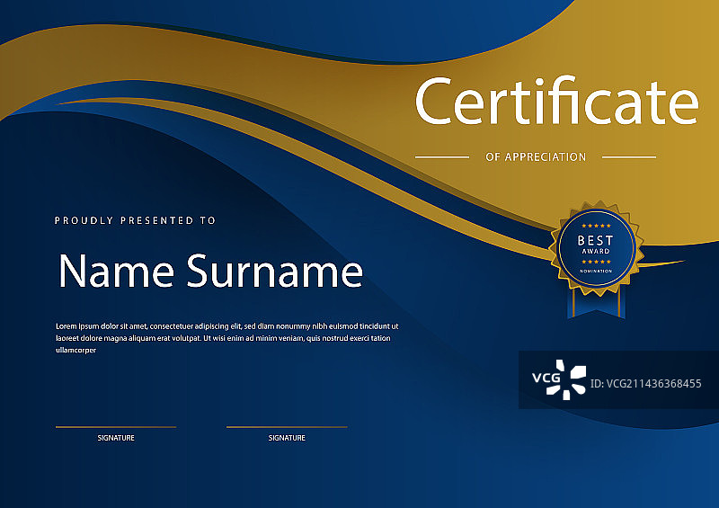 金色感谢证书模板图片素材