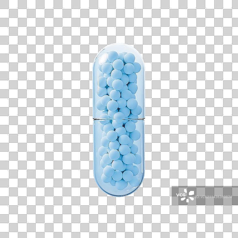 蓝色透明胶囊3D渲染图片素材