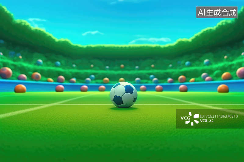 【AI数字艺术】体育场与足球在晚上作为广泛的背景。背景广告的数字3D插图图片素材