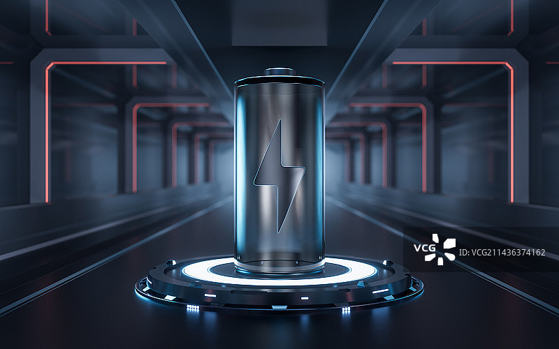 电池与科技感背景3D渲染图片素材