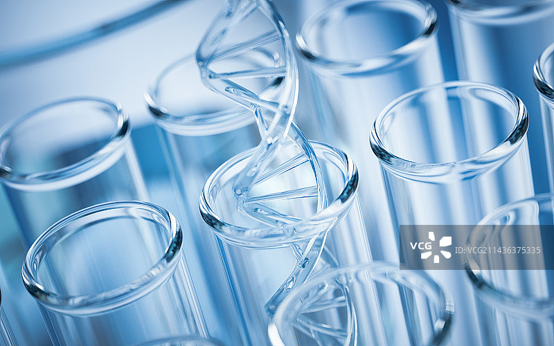 DNA与实验室化学器皿3D渲染图片素材