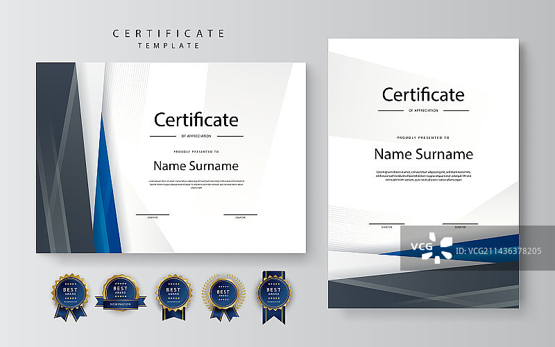 现代蓝黑色成就证书图片素材