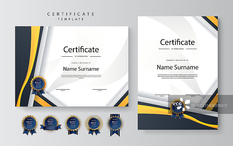 现代橙色和黑色证书图片素材