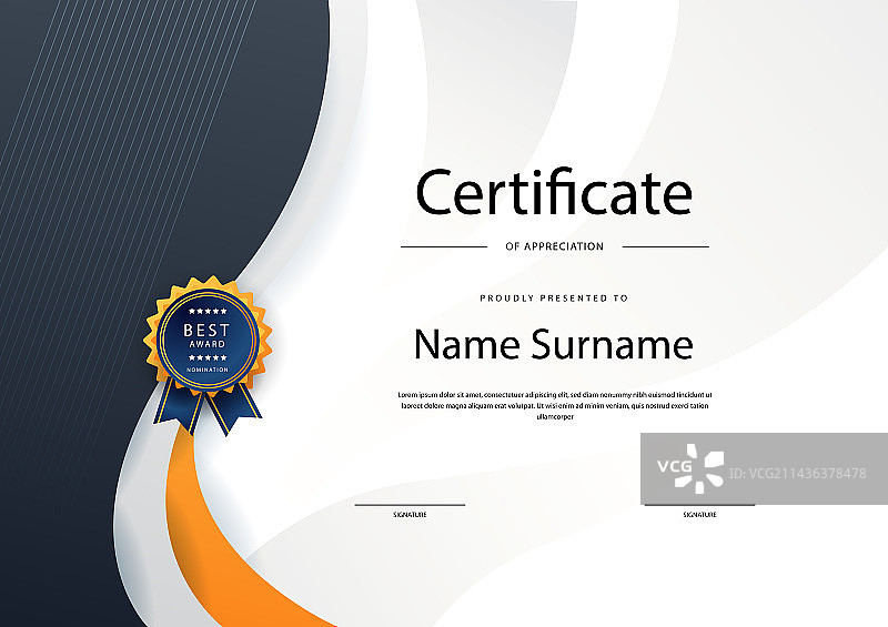 现代蓝色橙色黑色毕业证书图片素材