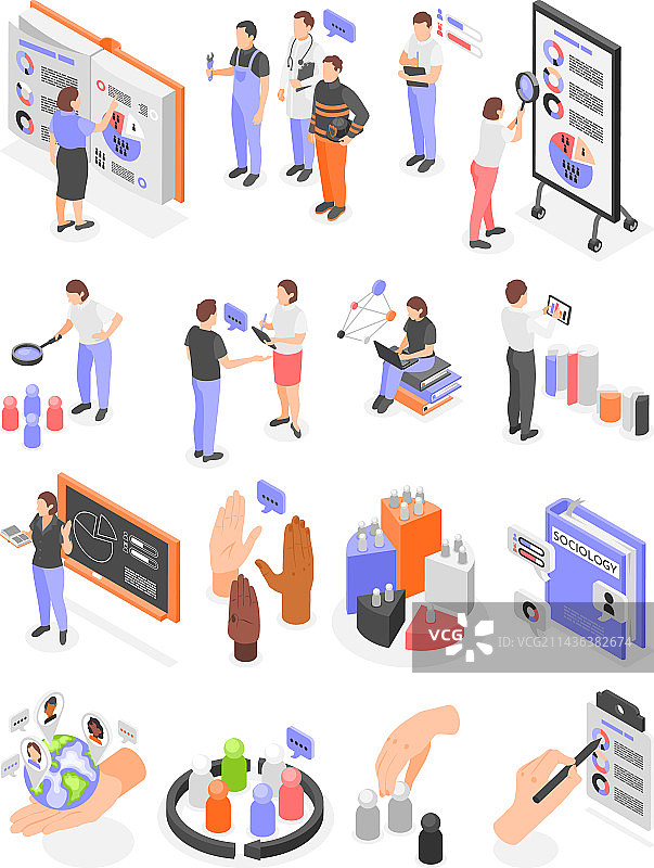 社会学等距图标集图片素材