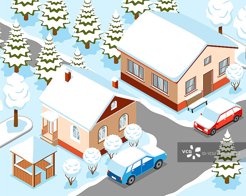 冬季城市2.5D插画图片素材