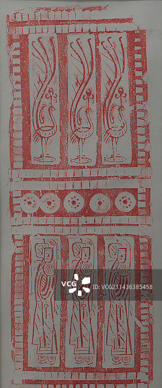 汉代画像砖拓片，凤踏鱼，长青树与持戟小吏图片素材