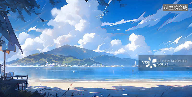 【AI数字艺术】夏季海边阳光明媚开阔场景图片素材