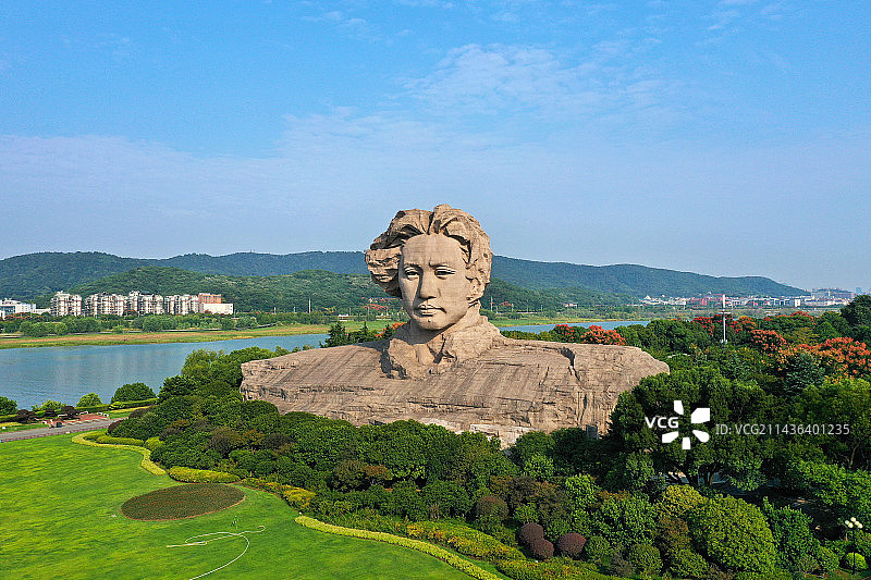 湖南省长沙市岳麓区湘江橘子洲景区航拍图片素材