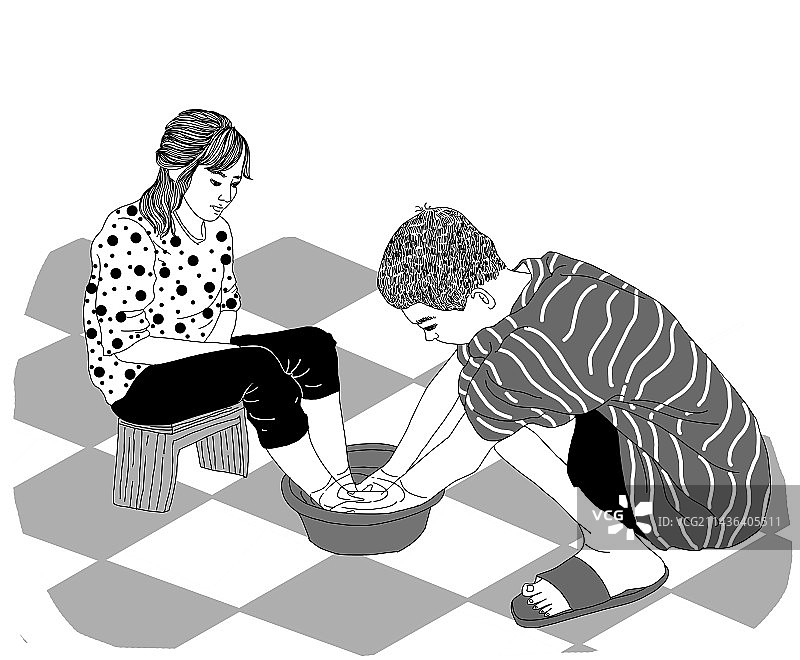 儿子为妈妈洗脚图片素材