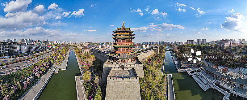 大同古城城墙全景航拍图片素材