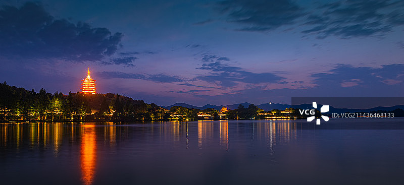 夕阳下的西湖图片素材