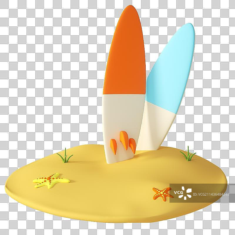 C4D建模夏天沙滩冲浪板海星休闲乘凉图片素材