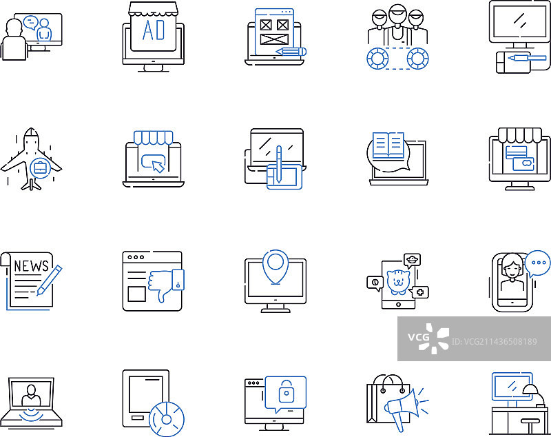 媒体公司线框图标合集图片素材