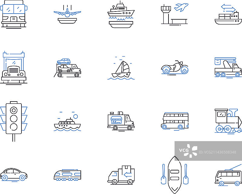 交通运输和旅行轮廓图标合集图片素材