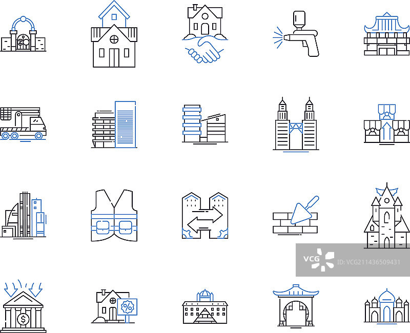 房地产和建筑轮廓图标合集图片素材