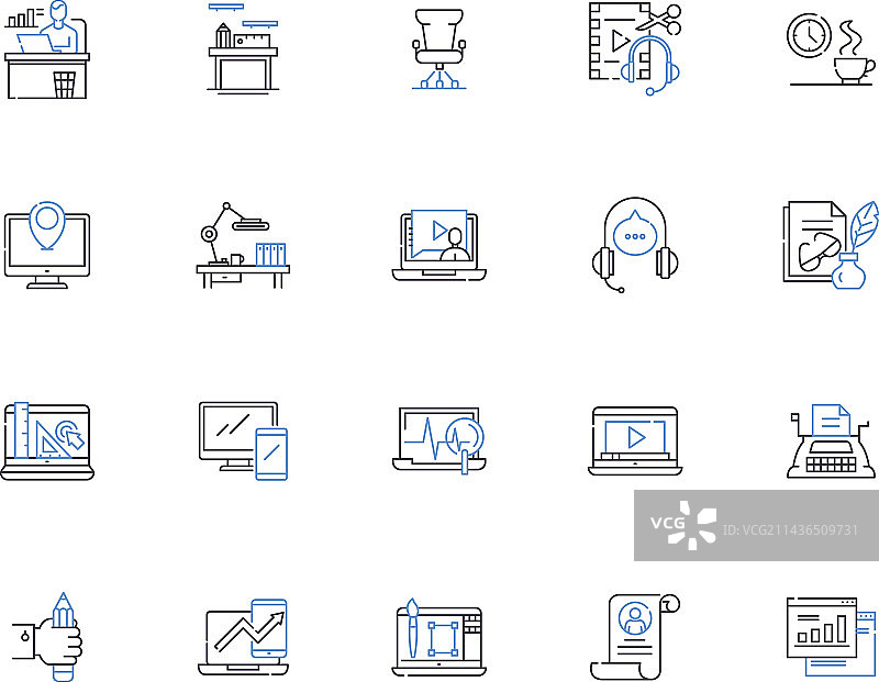 在家办公轮廓图标合集图片素材