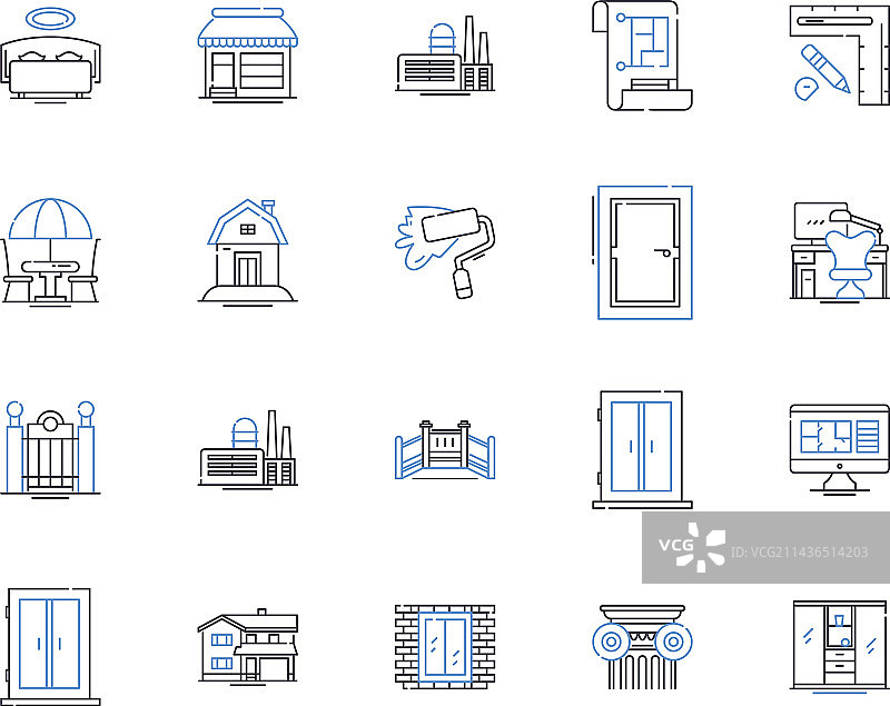 公寓建设轮廓图标合集图片素材