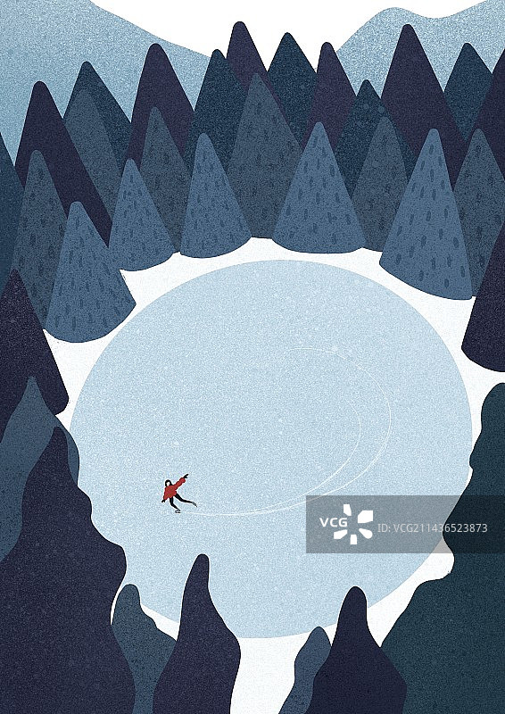 在隐秘的森林中一个人滑冰场图片素材