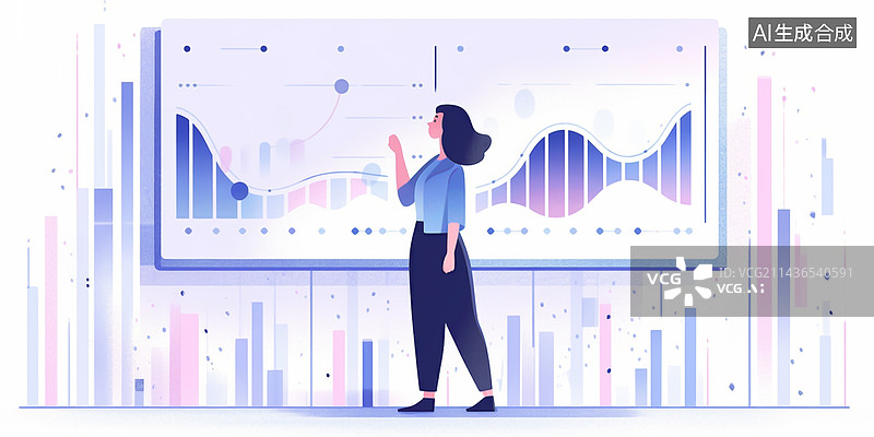 【AI数字艺术】企业营销战略主题，扁平风格流行插画，数据表格绘图图片素材