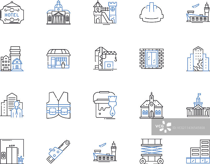 建筑工具轮廓图标集合图片素材