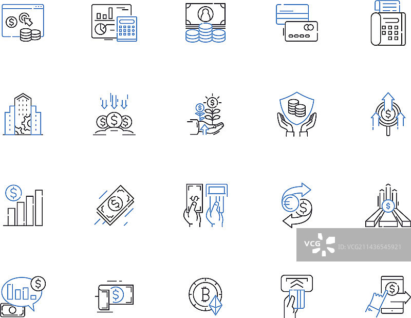 金融服务轮廓图标集：银行业务图片素材
